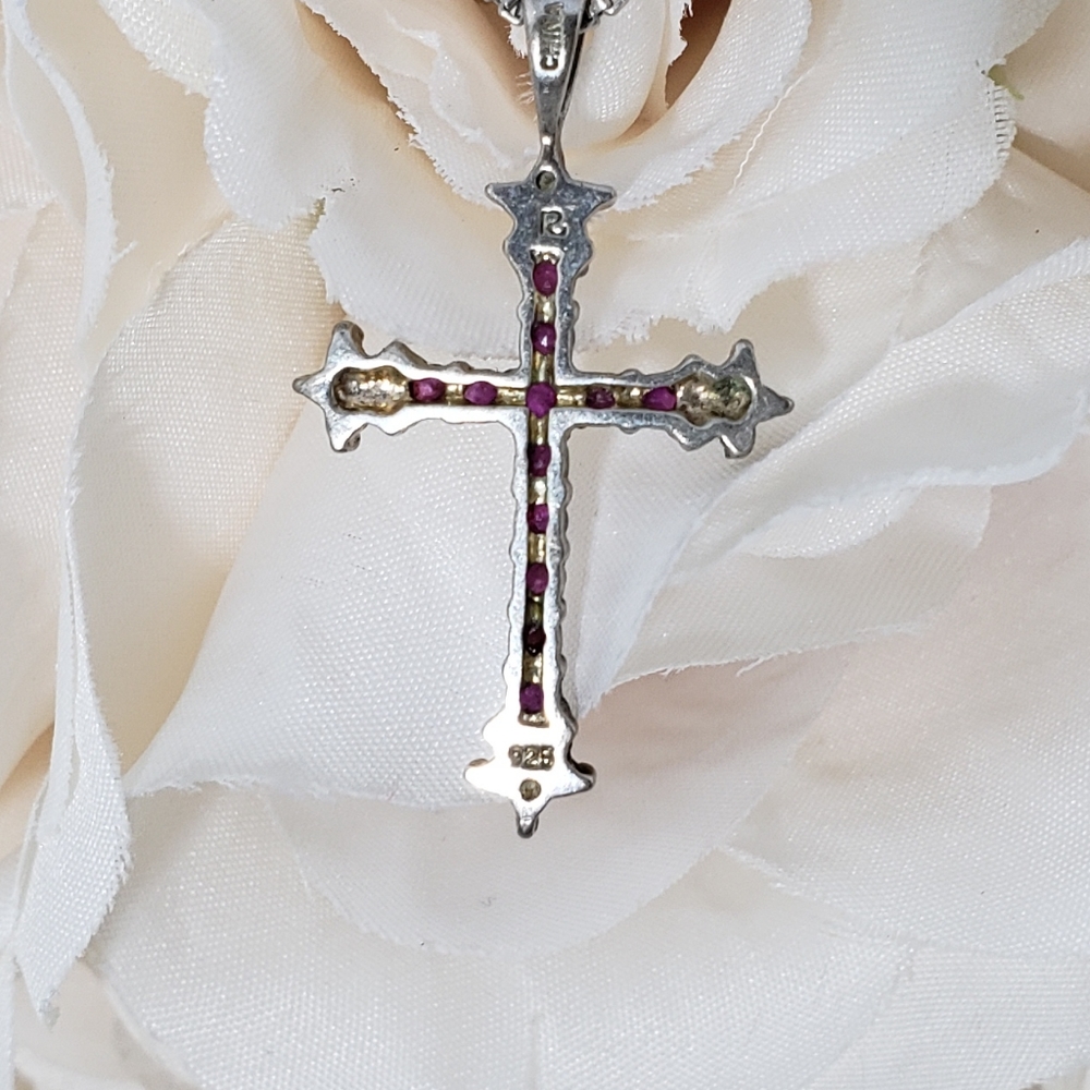 Ruby Cross Sterling Silver Stamped 925 Pendant - image 4